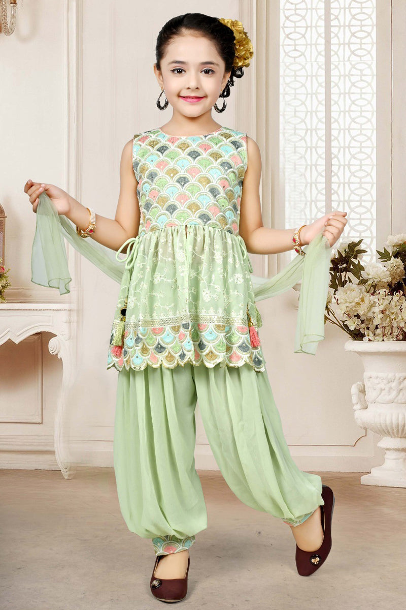 Afghani Salwar and Kurti (Light Green)
