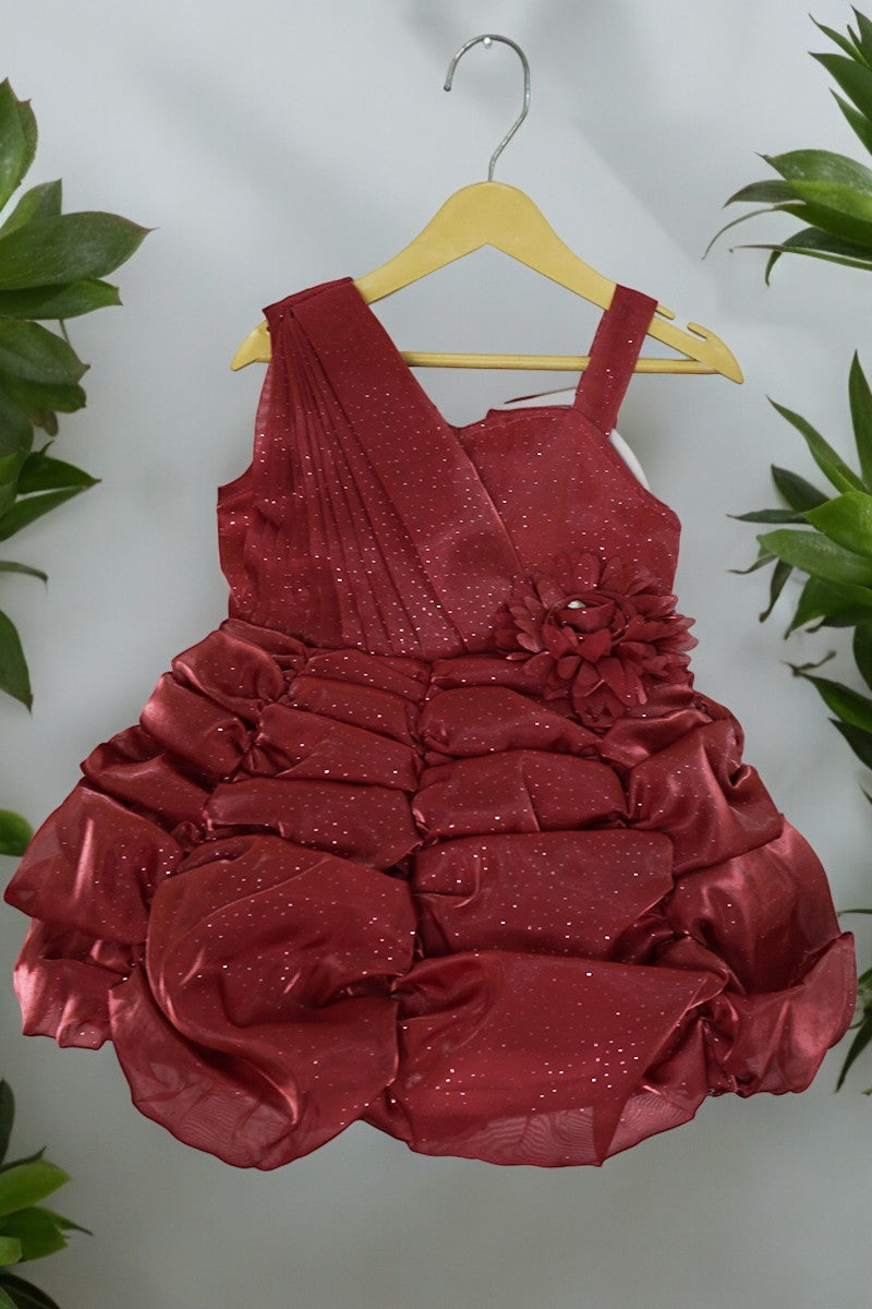 Shoulder Pleated Balloon Party Dress