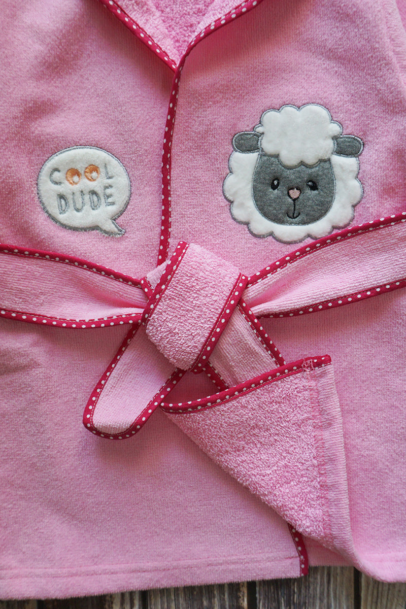 Baby Terry Full Sleeves Hooded Bath Robe (Pink)