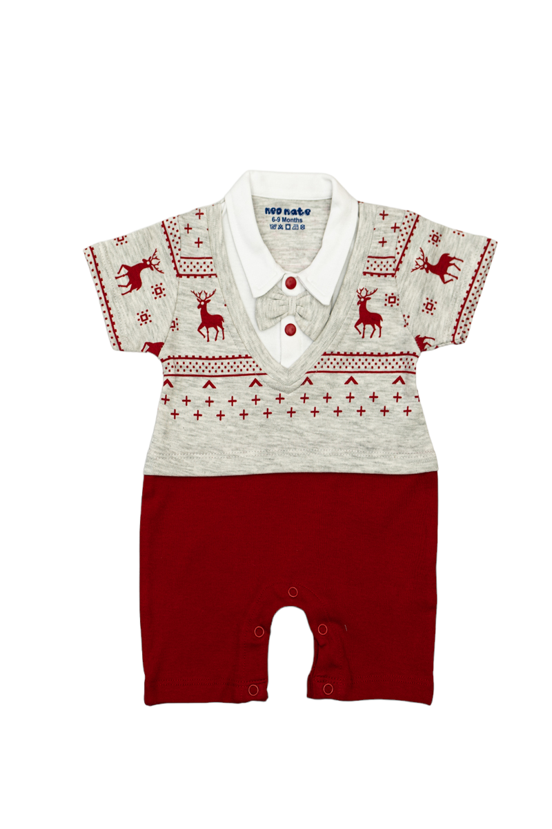 Boys Cotton Romper (Maroon)