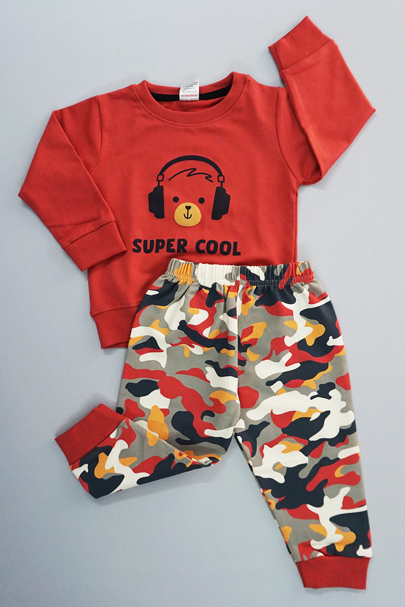 Full Sleeves Cotton Jogger Set - Super Cool (Rust)