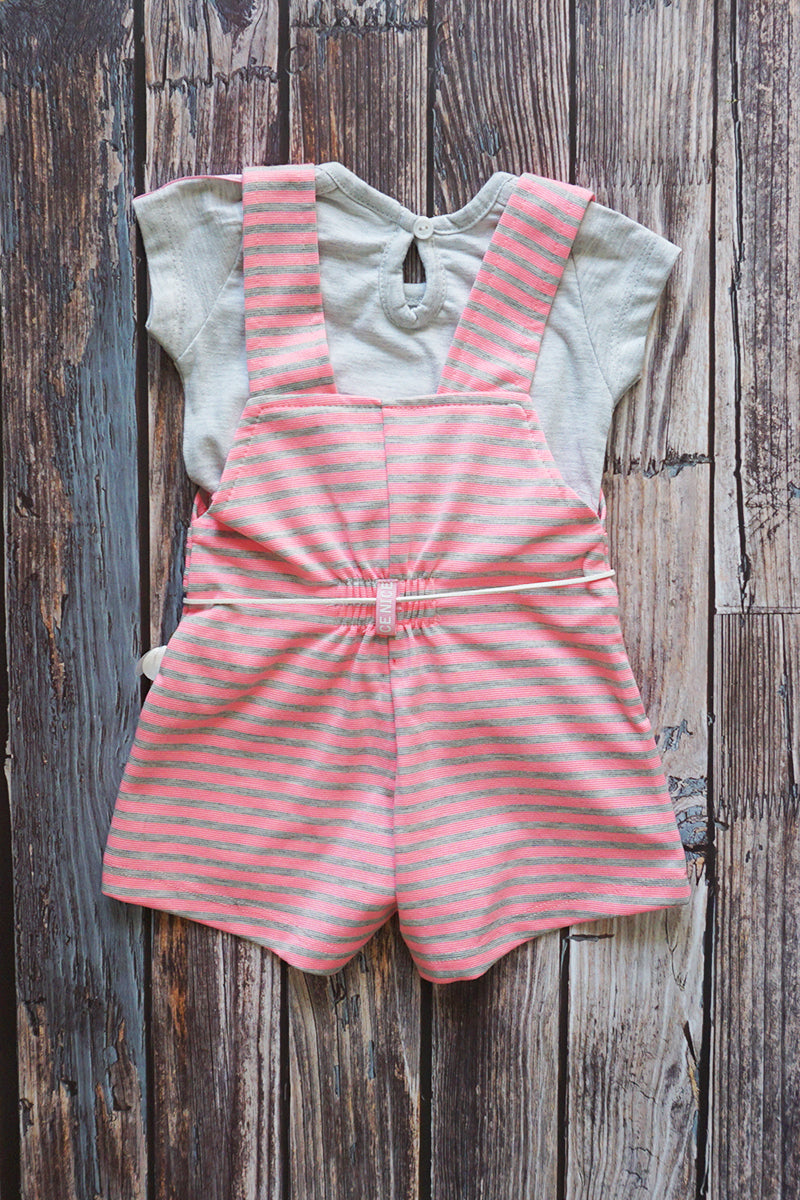 Girls Cotton Hosiery Dungaree & Top Set (Pink)