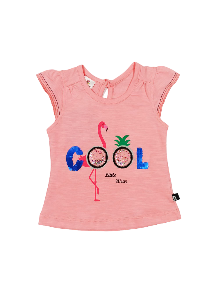 Cool Flamingo Cotton Top with Denim Short