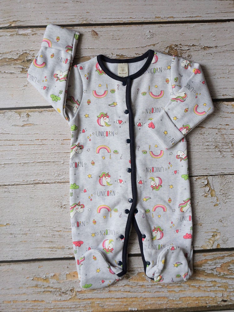 Grey Unicorn Fleece Romper (9-14 Months)
