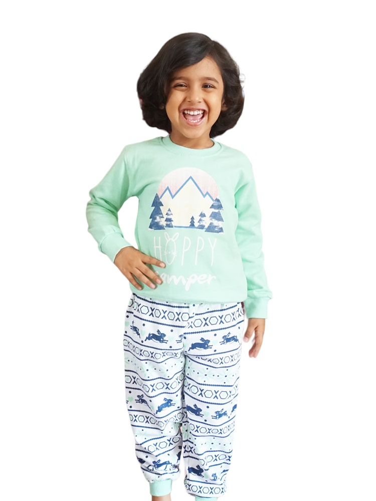Sea Green & White Fleece Lounge Wear (3-4/4-5/5-6 Years)