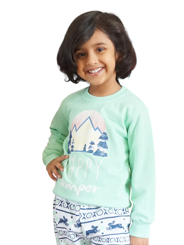 Sea Green & White Fleece Lounge Wear (3-4/4-5/5-6 Years)