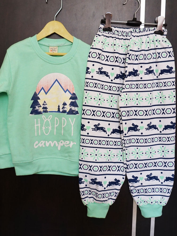 Sea Green & White Fleece Lounge Wear (3-4/4-5/5-6 Years)