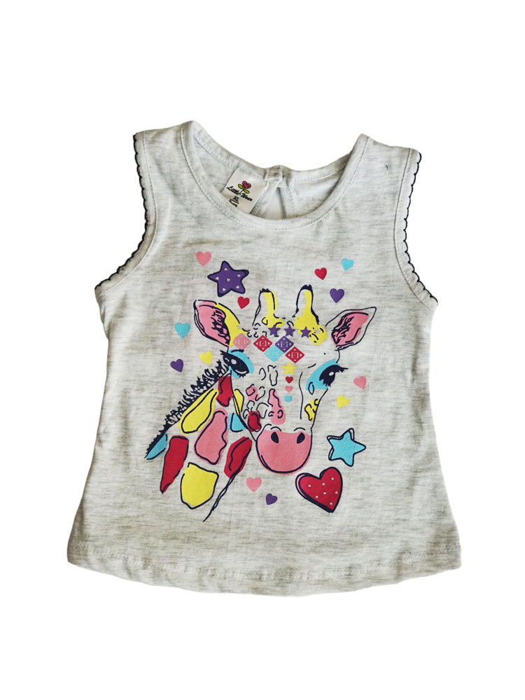 Giraffe Face Cotton Top with Denim Short
