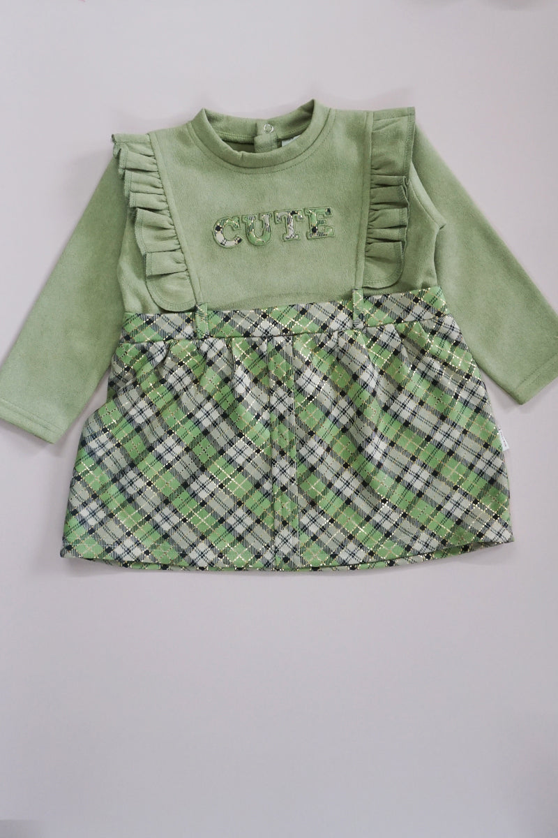 Pre Winter Full Sleeves Frock with Pajami Set (Green)
