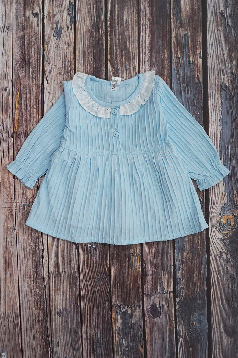 3-Piece Cotton Full Sleeves Frock, Shrug Top & Pajami (Blue)