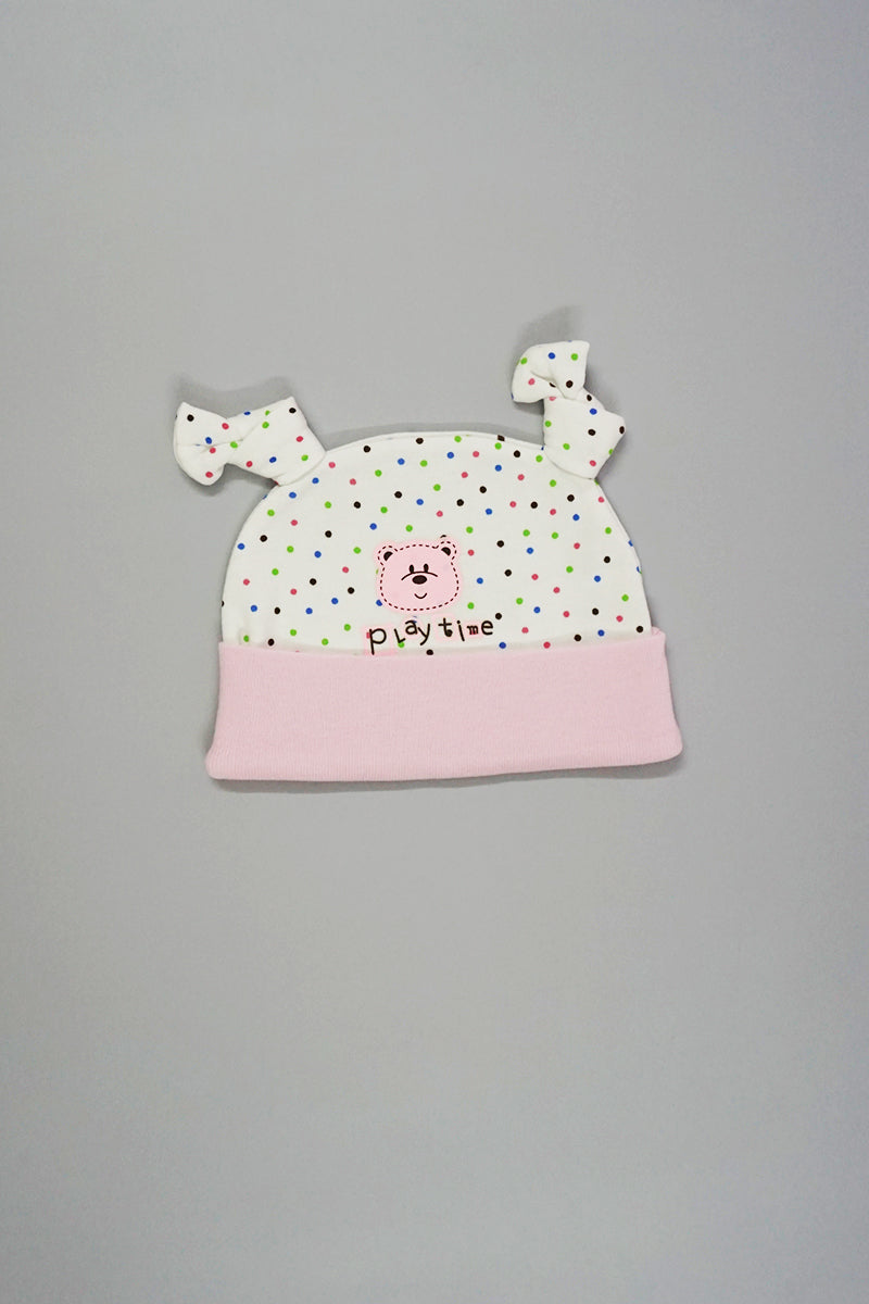 Newborn Baby Cap with Two Knots - Polka Dots Print