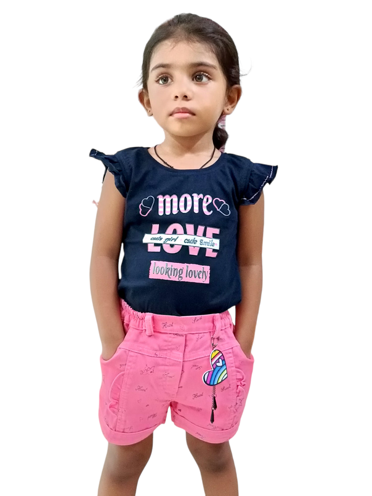 3D Embossed Printed Cotton Top with Denim Short