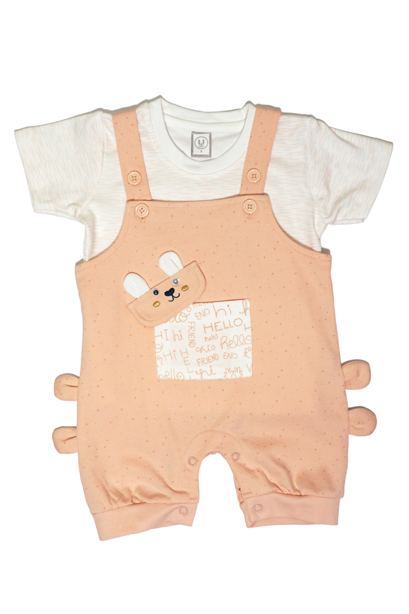 Cotton T-shirt & Dungaree Set (Peach)