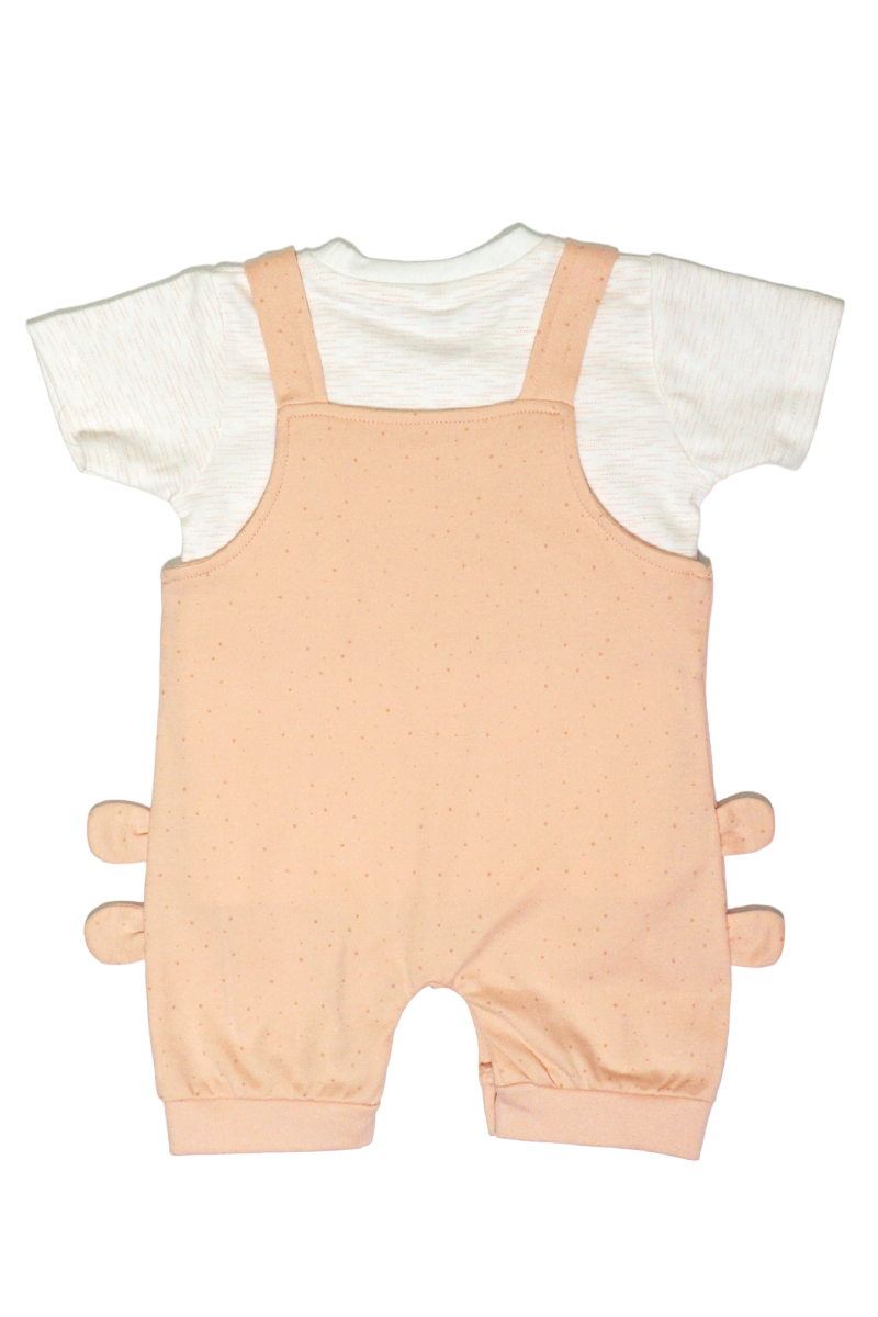 Cotton T-shirt & Dungaree Set (Peach)