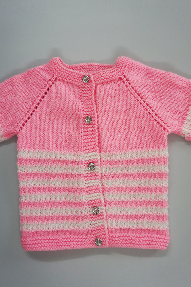 Handknitted Newborn Sweater - Pink & White