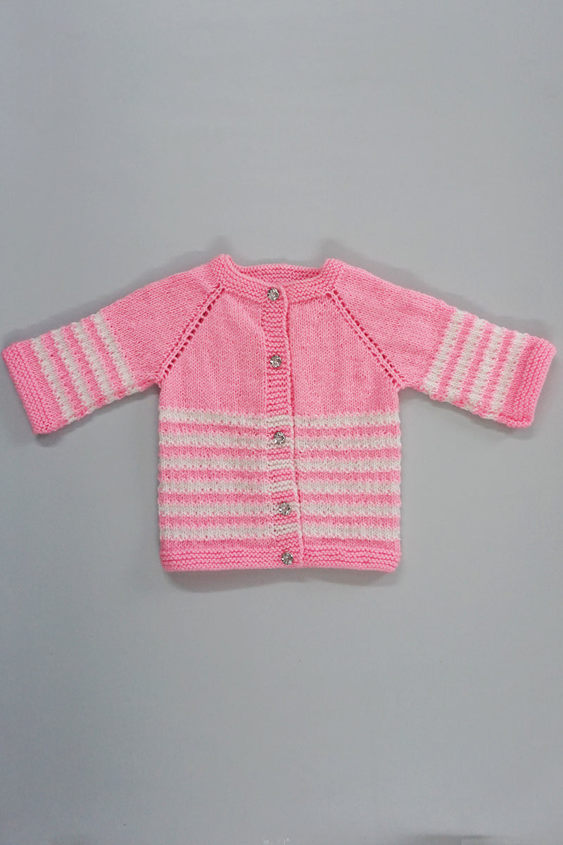 Handknitted Newborn Sweater - Pink & White