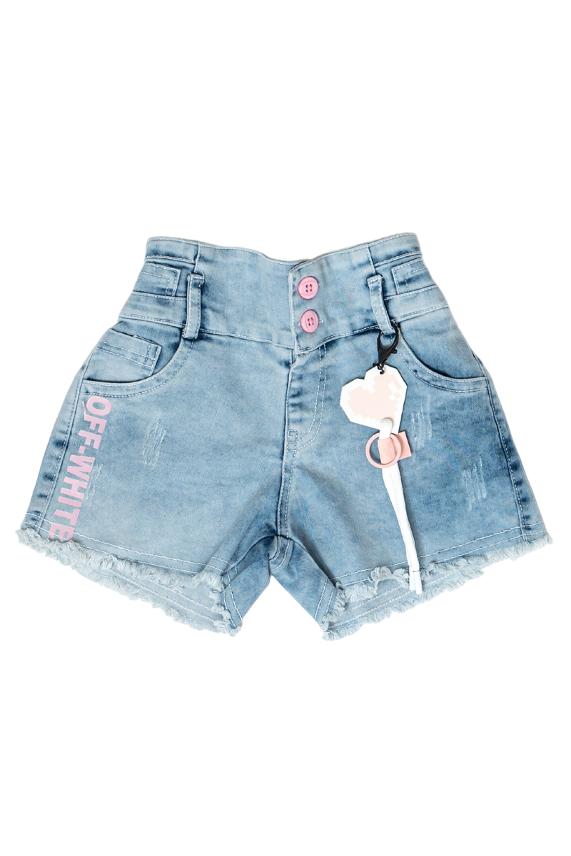 Cotton Top & Frayed Denim Shorts (Pink)