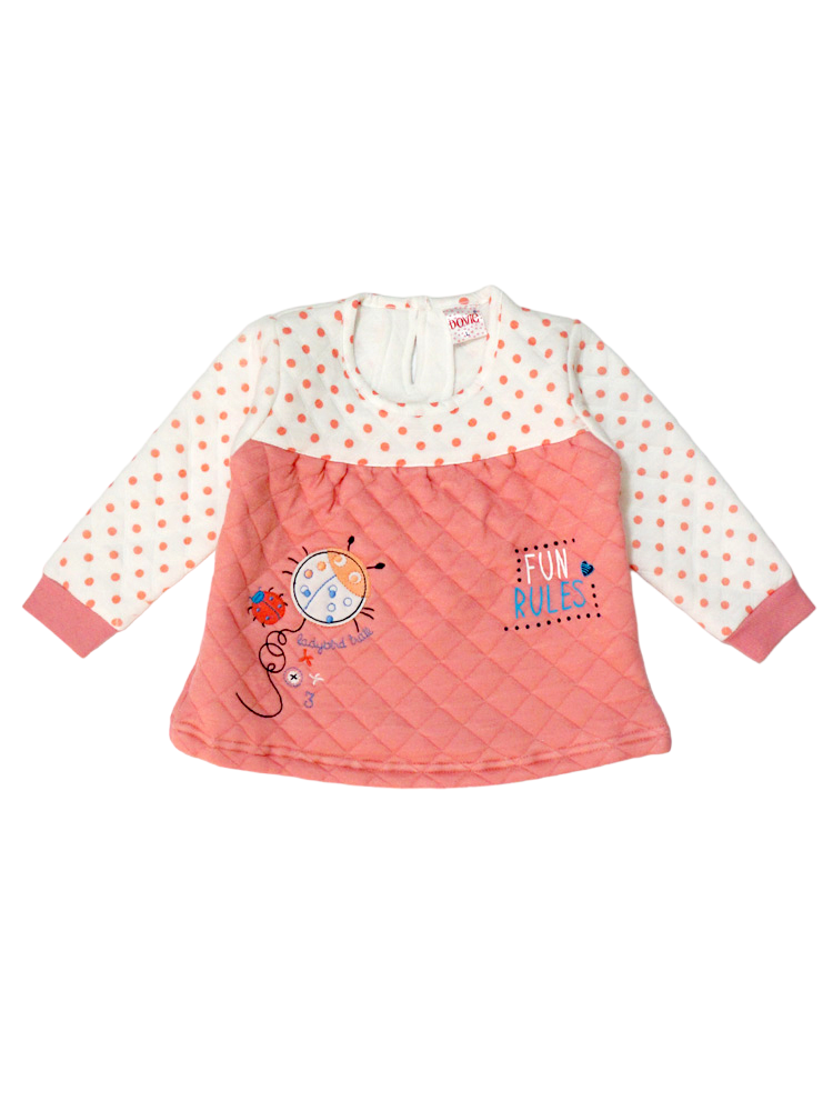Peach Pink Color Polka Dots Polyfill Suit (6-12 M)