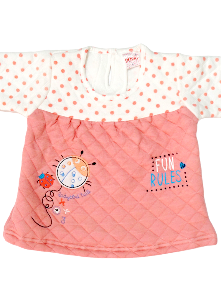 Peach Pink Color Polka Dots Polyfill Suit (6-12 M)