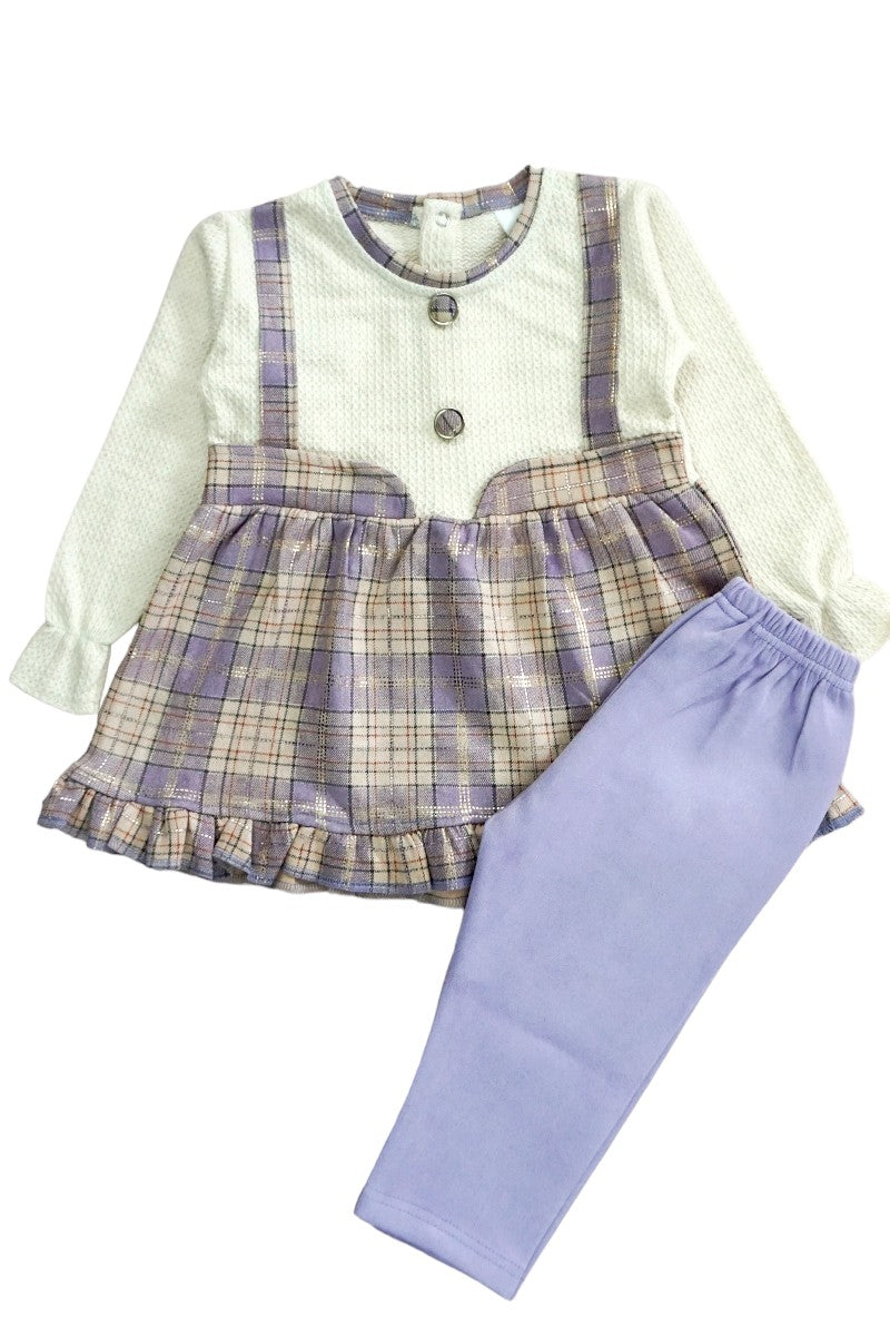 Pre Winter Full Sleeves Frock with Pajami Set (Purple)