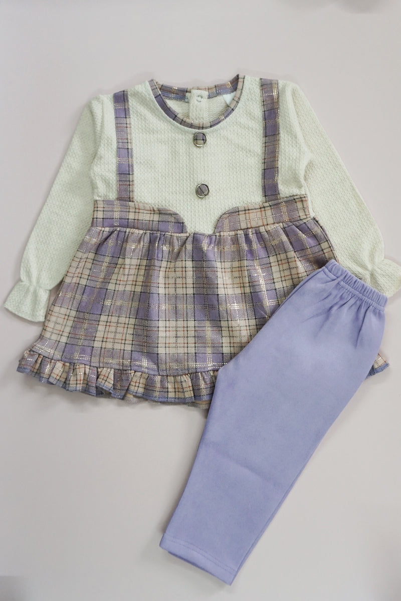 Pre Winter Full Sleeves Frock with Pajami Set (Purple)