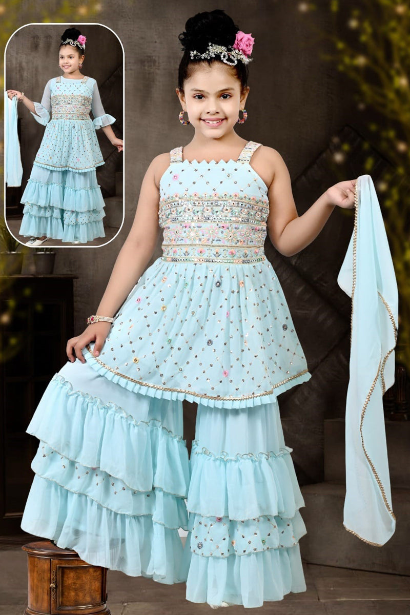 Sharara Little Girl Suits Rama Blue Readymade Baby Girls Sharara