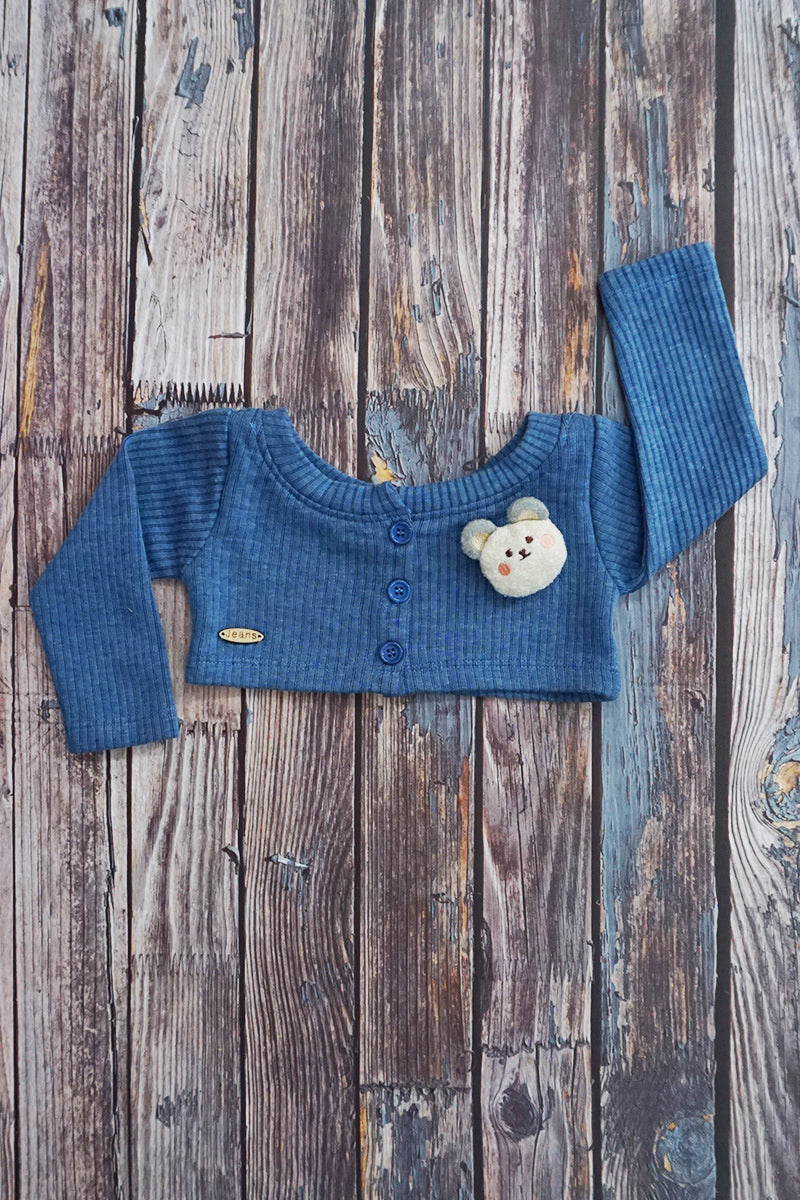 3-Piece Cotton Frock, Shrug & Pajami (Blue)