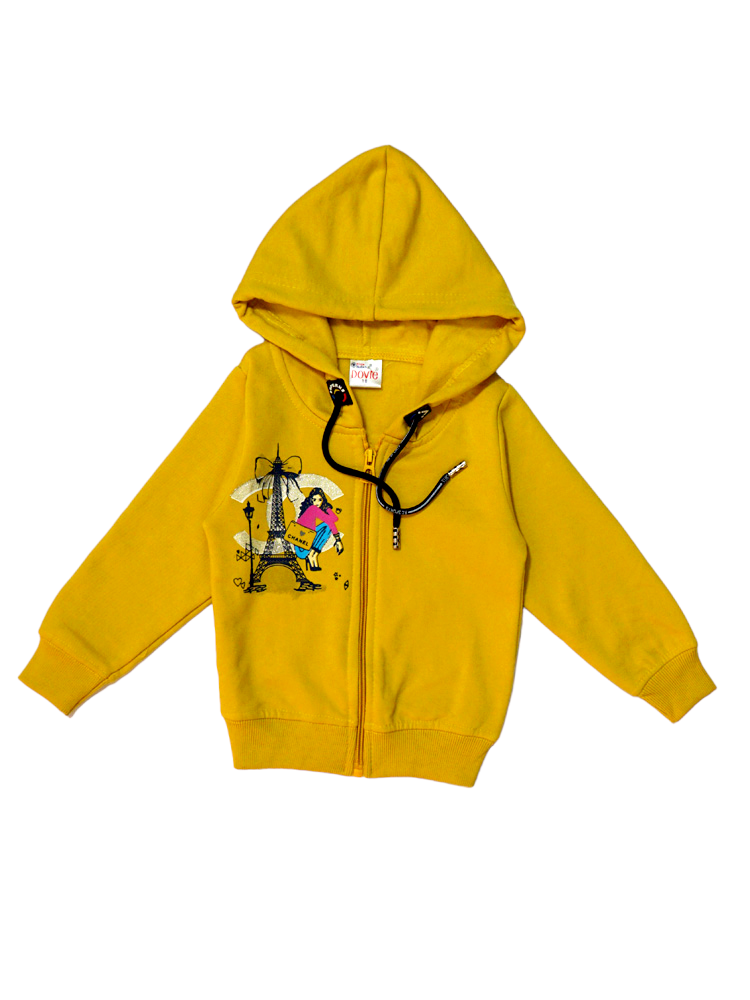 Yellow Winter Wear Fleece Hoody Zipper Top (1-2 Years)