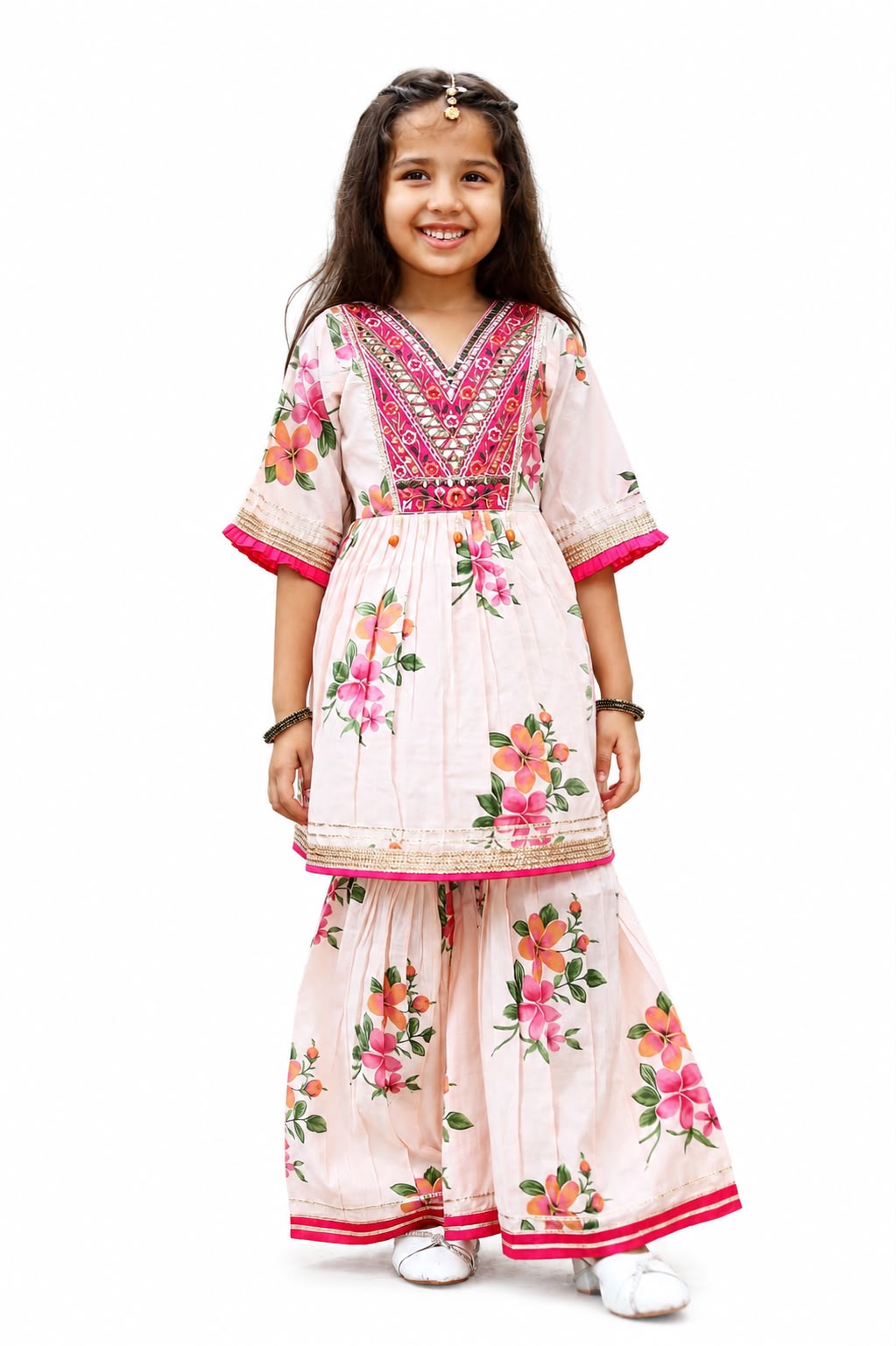 Neck Patch Floral Sharara Suit