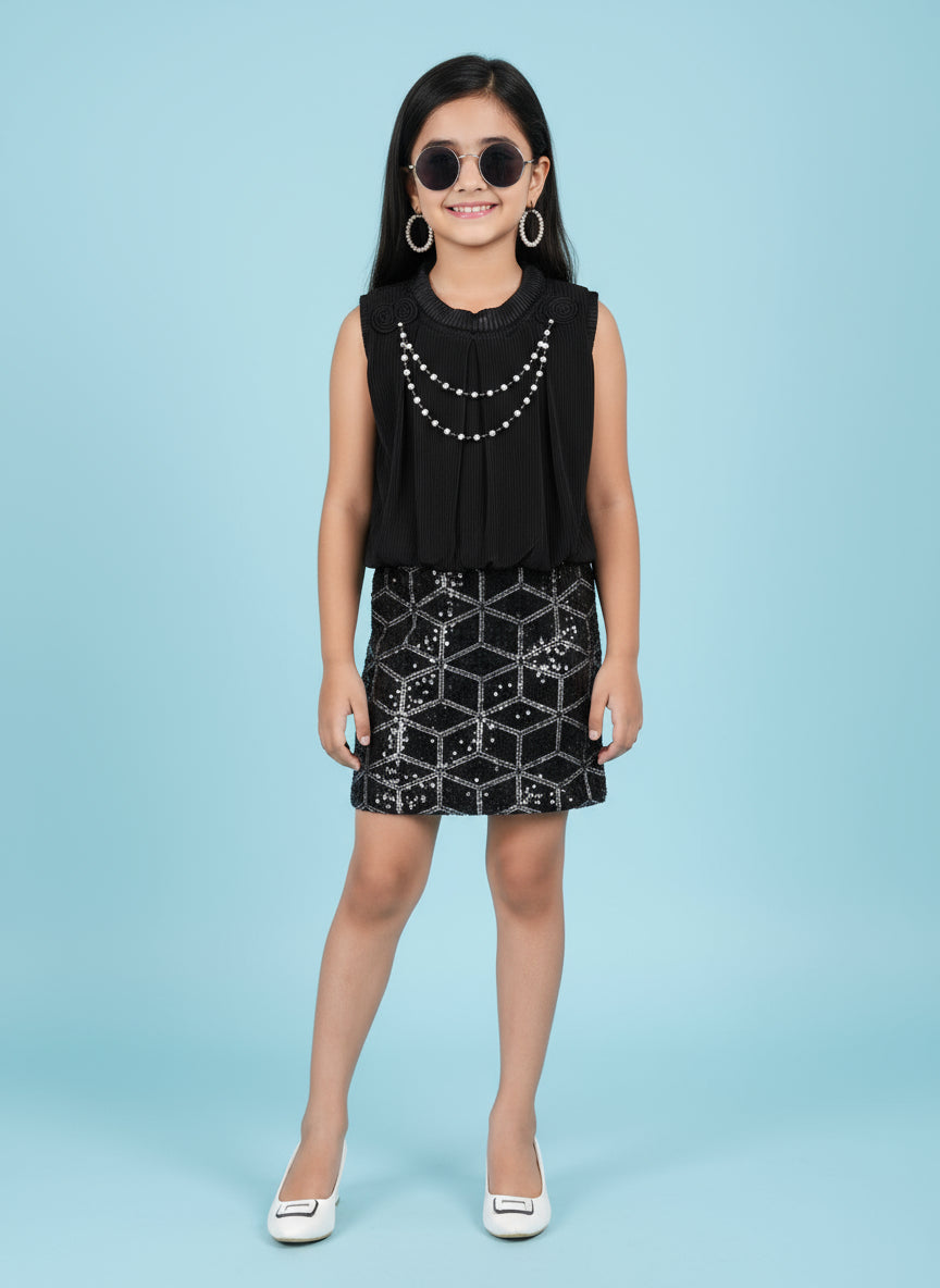 Stylish Black Sequin Party Dress for Girls