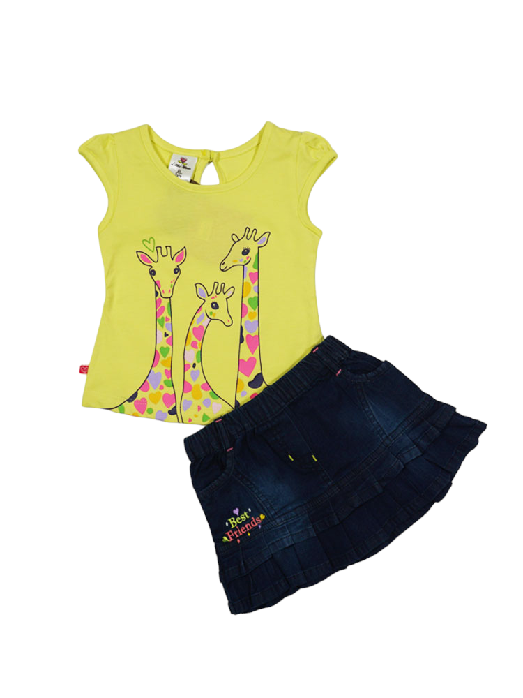 3-Giraffes Cotton Top Denim Skirt