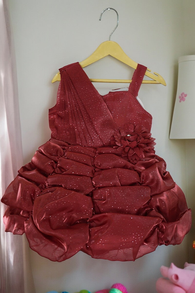 Shoulder Pleated Balloon Party Dress