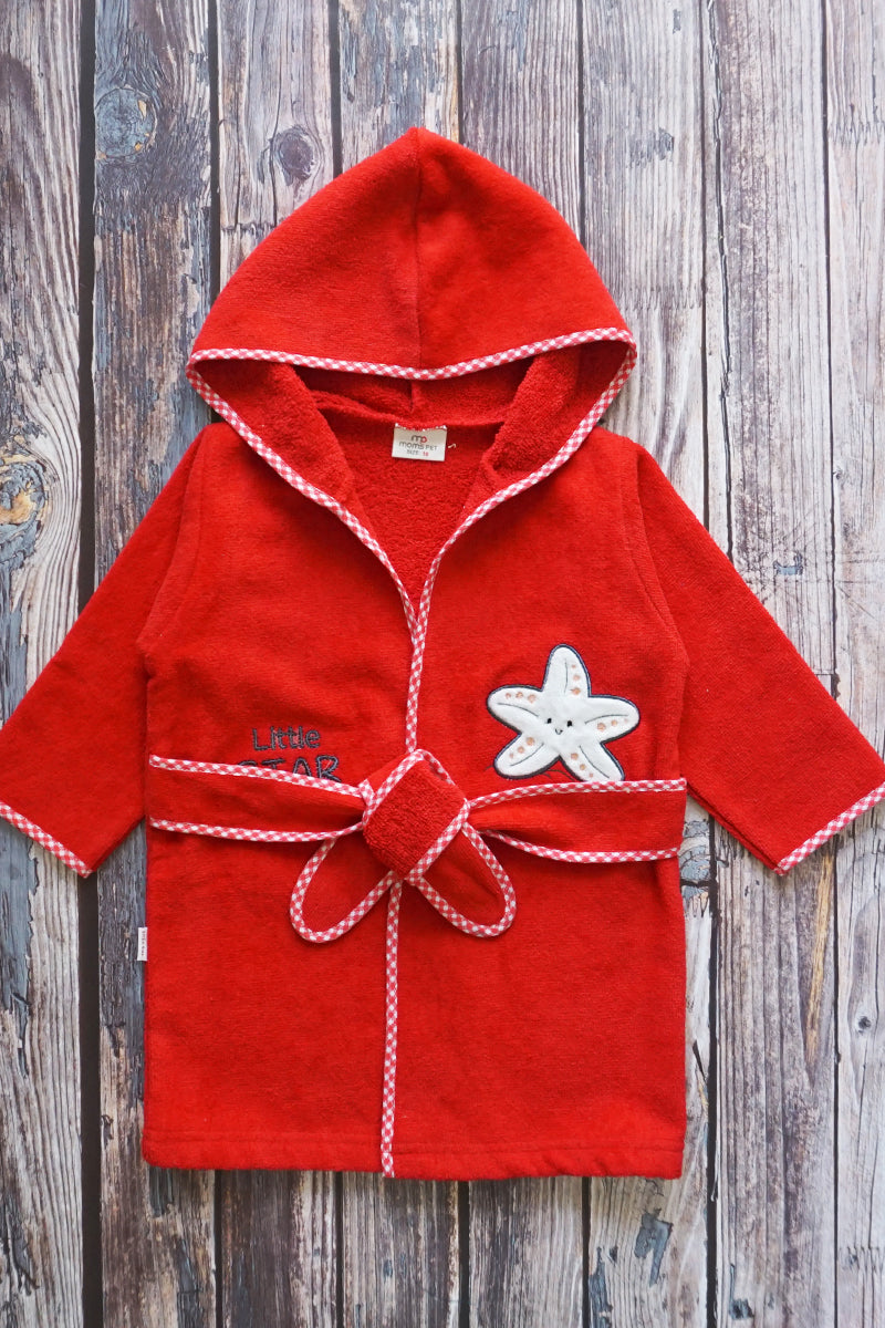 Baby Terry Full Sleeves Hooded Bath Robe (Red)