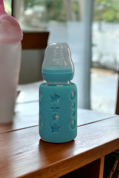 Feeding Glass Bottle with Silicon Cover (Blue)