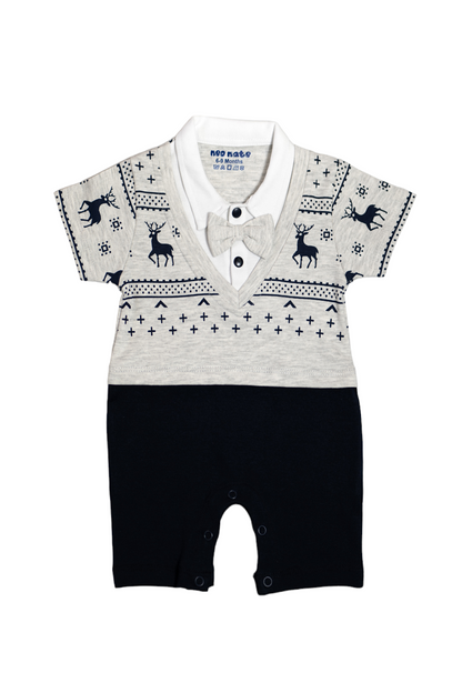 Boys Cotton Romper (Navy Blue)