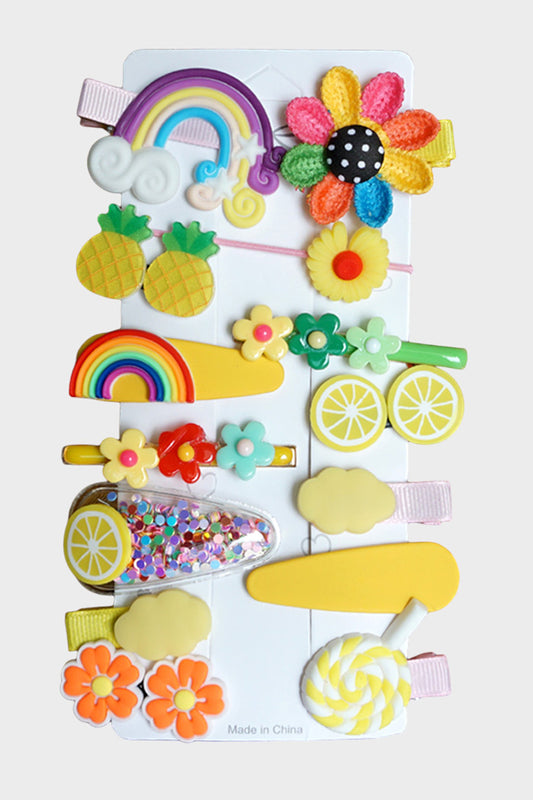 Set of 14 Assorted Hair Clips - Yellow