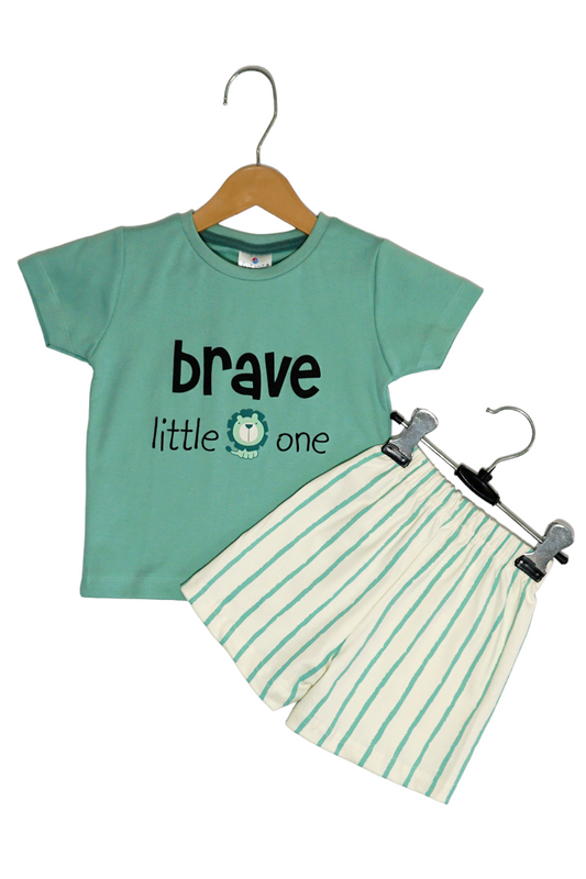 Cotton T-Shirt & Shorts Set (Brave - Herbal Green)