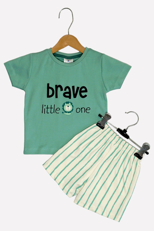 Cotton T-Shirt & Shorts Set (Brave - Herbal Green)