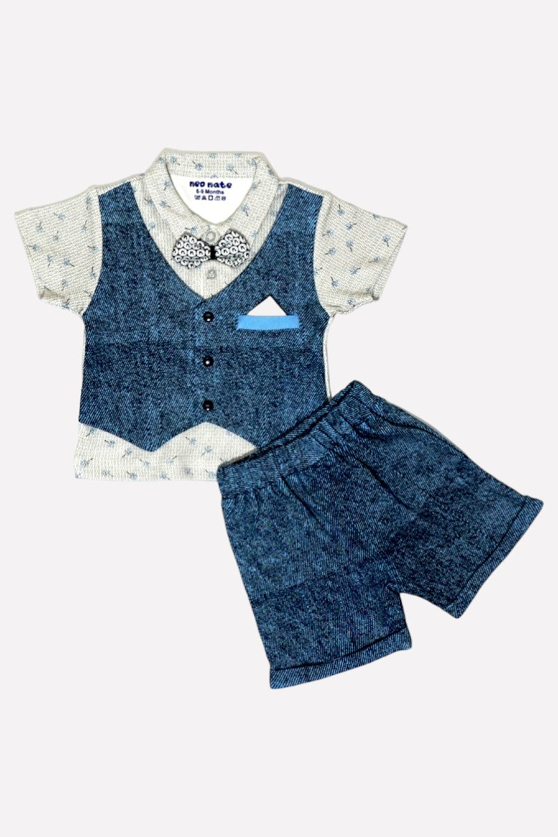 Boys Cotton Jacket Co-od Set (Sky & Navy)