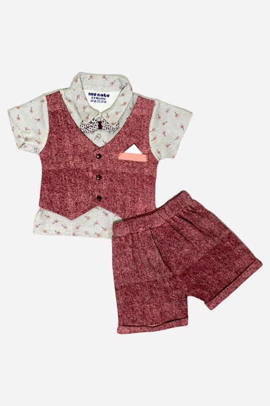 Boys Cotton Jacket Co-od Set (Peach & Cherry)