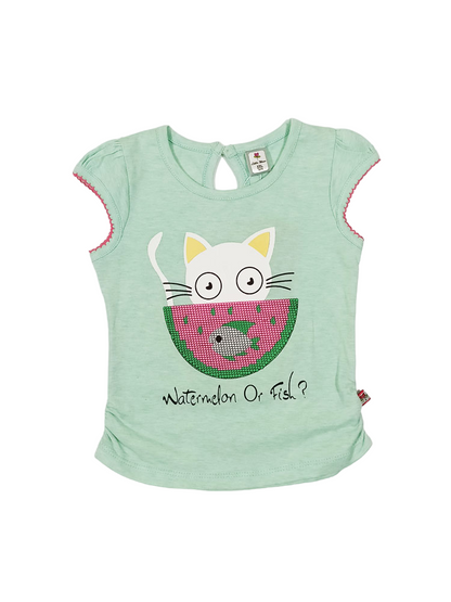 Cat&Fish Cotton Top with Denim Short