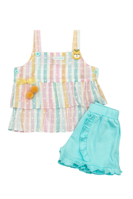 Cotton Sphegetti Top & Frilly Shorts (Blue)