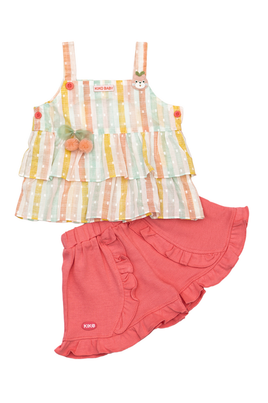 Cotton Sphegetti Top & Frilly Shorts (Pink)