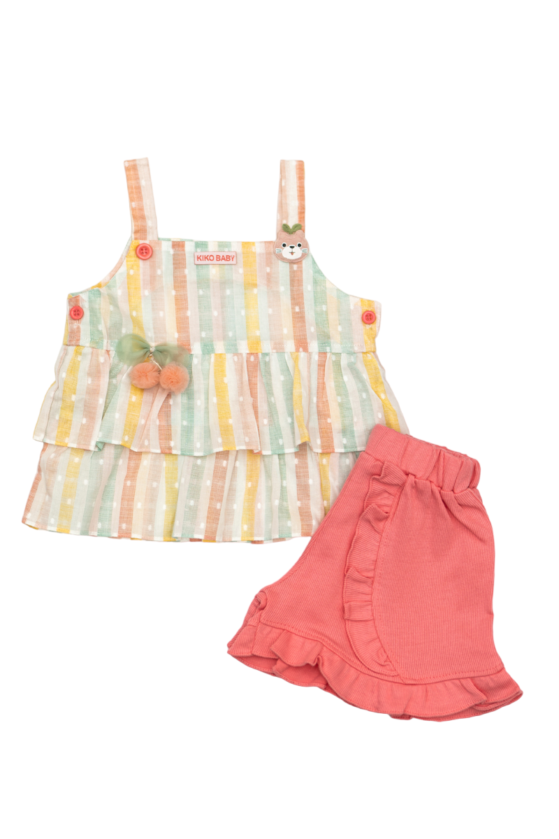 Cotton Sphegetti Top & Frilly Shorts (Pink)