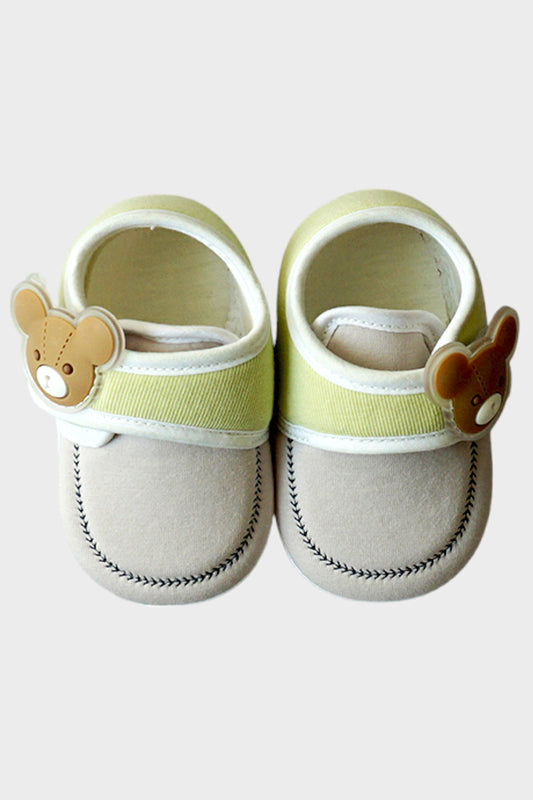 Soft Baby Shoes with Bear Face Tag (Light Grey)