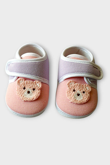 Soft Baby Shoes with Teddy Patch (Pink)