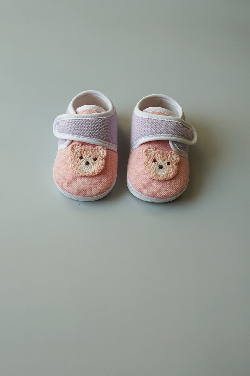 Soft Baby Shoes with Teddy Patch (Pink)