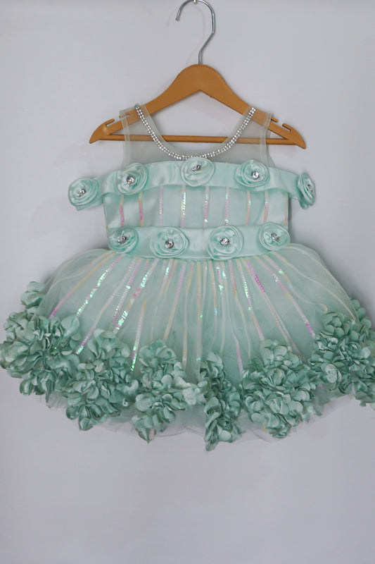 Party Dress with Flowered Hemline (Sea Green)