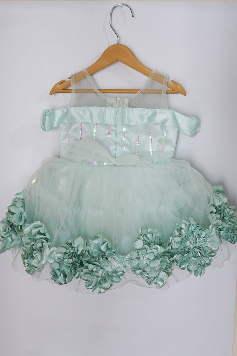 Party Dress with Flowered Hemline (Sea Green)