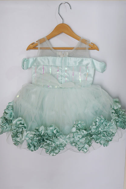 Party Dress with Flowered Hemline (Sea Green)